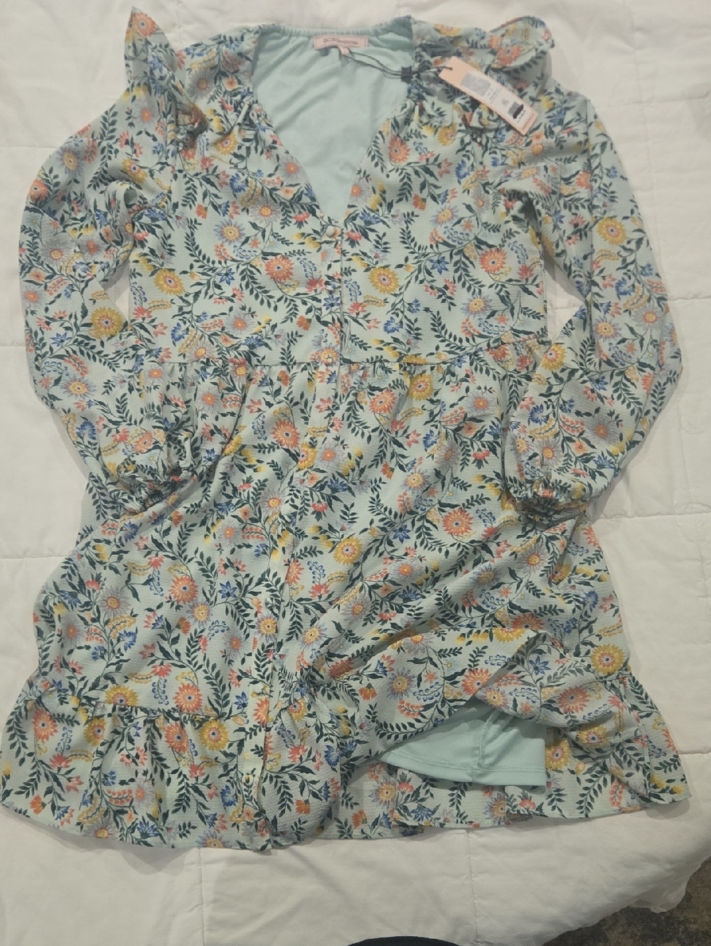 BCBGeneration Mint Green Dress with Floral Trim